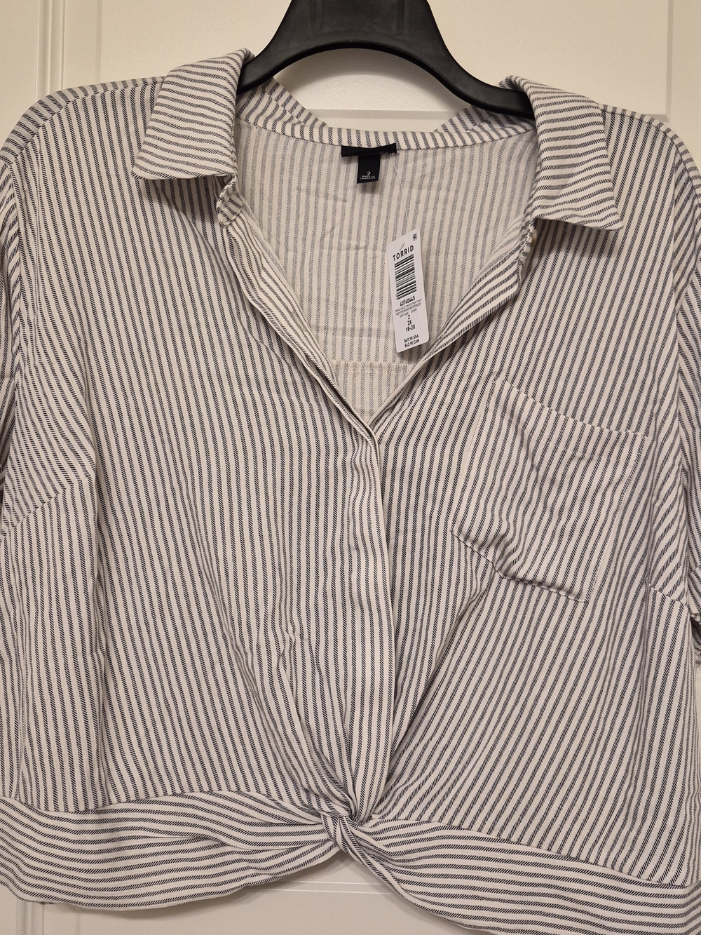 torrid White & Gray Striped Tie-Front Button Down Shirt